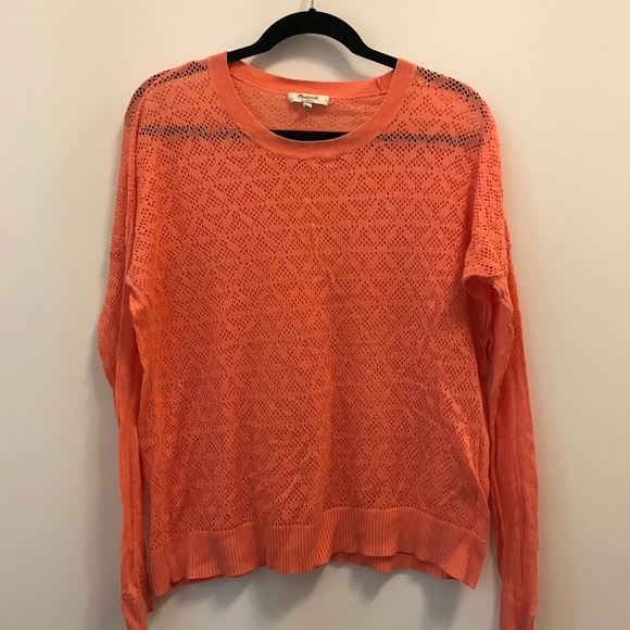 Madewell bright peach sheer mesh sweater - Picture 1 of 3
